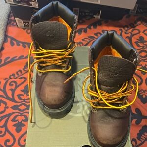 Timberland Dark Brown Boots with Yellow Laces